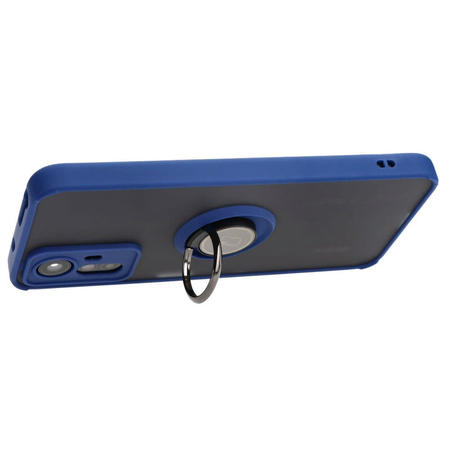 Etui z uchwytem na palec Bizon Case Hybrid Ring do Xiaomi Redmi Note 12S, przydymione z granatową ramką