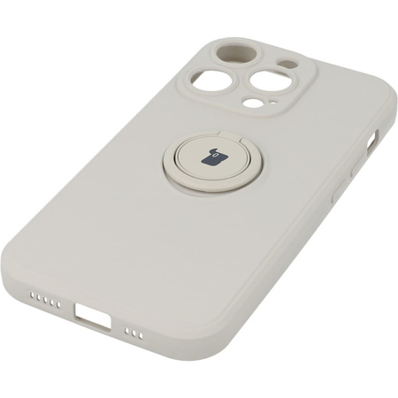 Etui Bizon Case Silicone Ring Sq do iPhone 14 Pro, beżowe