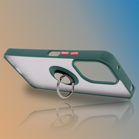 Etui z uchwytem na palec Bizon Case Hybrid Ring do Xiaomi Redmi 13 4G, przydymione z ciemnozieloną ramką