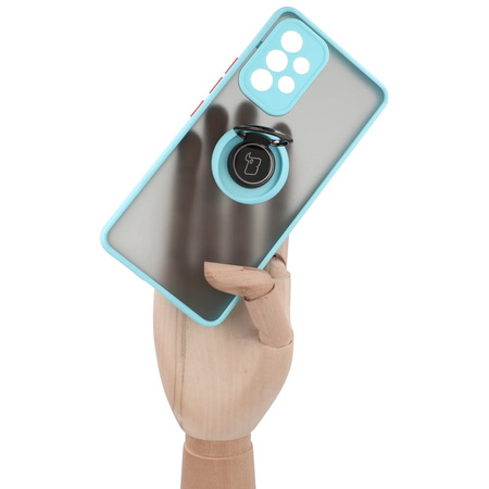 Etui z uchwytem na palec Bizon Case Hybrid Ring do Galaxy A53 5G, przydymione z jasnoniebieską ramką