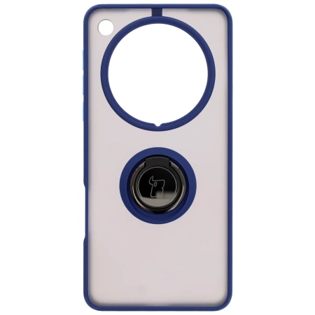 Etui z uchwytem na palec Bizon Case Hybrid Ring do Oppo Find X8 Pro, przydymione z granatową ramką