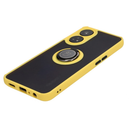 Etui z uchwytem na palec Bizon Case Hybrid Ring do Oppo Reno8 T, przydymione z żółtą ramką