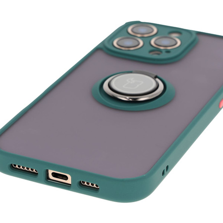 Etui z uchwytem na palec Bizon Case Hybrid Ring do iPhone 16 Pro Max, przydymione z ciemnozieloną ramką