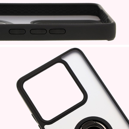 Etui z uchwytem na palec Bizon Case Hybrid Ring do Xiaomi 14T Pro, przydymione z czarną ramką