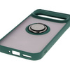 Etui z uchwytem na palec Bizon Case Hybrid Ring do Google Pixel 9 / 9 Pro, przydymione z ciemnozieloną ramką
