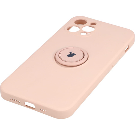 Etui Bizon Case Silicone Ring do iPhone 12 Pro, jasnoróżowe