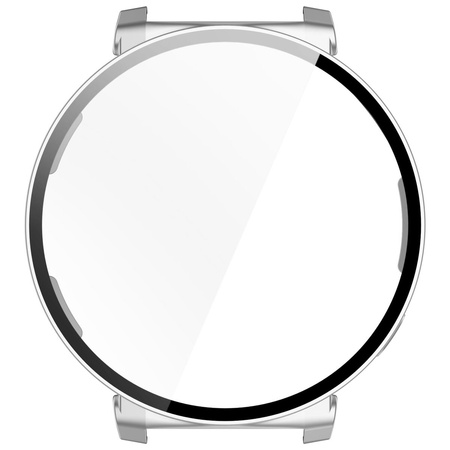 Etui ze szkłem do zegarka Bizon Case Watch Adamo do Huawei Watch GT 5 Pro 42 mm, srebrne satynowe