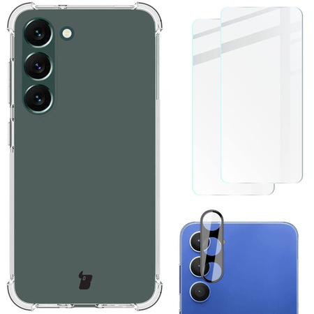 Etui + 2x szkło + obiektyw Bizon Case Clear Pack do Samsung Galaxy S23 Plus, przezroczyste