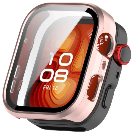 Etui ze szkłem do zegarka Bizon Case Watch Adamo do Huawei Watch Fit 4 Pro, satynowo różowe