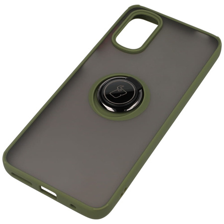 Etui z uchwytem na palec Bizon Case Hybrid Ring do Motorola Moto G22 / E32 / E32s, przydymione z zieloną ramką
