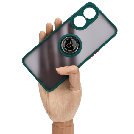 Etui z uchwytem na palec Bizon Case Hybrid Ring do Oppo Reno8 T, przydymione z ciemnozieloną ramką