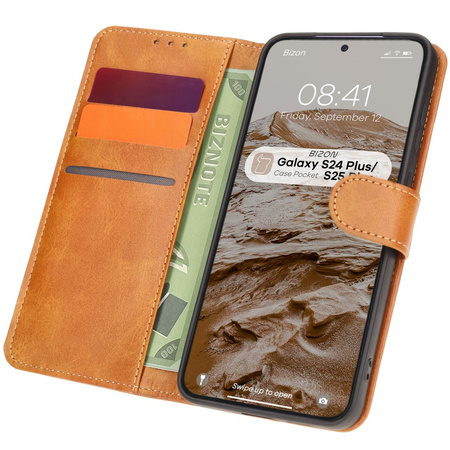 Etui z klapką Bizon Case Pocket do Galaxy S25 Plus / S24 Plus, brązowe