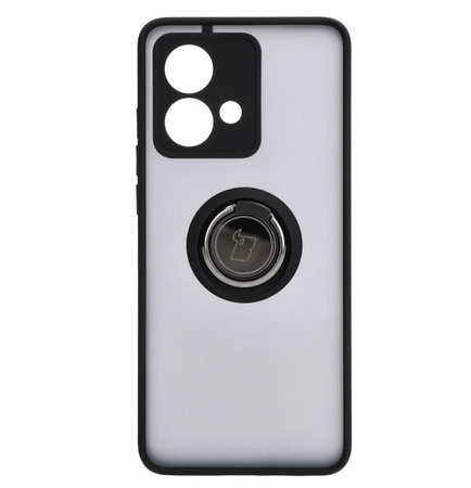 Etui z uchwytem na palec Bizon Case Hybrid Ring do Motorola Edge 40 Neo, przydymione z czarną ramką