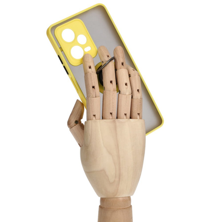 Etui z uchwytem na palec Bizon Case Hybrid Ring do Xiaomi Redmi Note 12 Pro+ 5G, przydymione z żółtą ramką