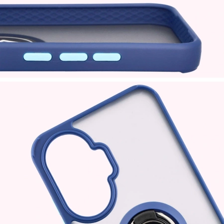 Etui z uchwytem na palec Bizon Case Hybrid Ring do Xiaomi POCO F7, przydymione z granatową ramką