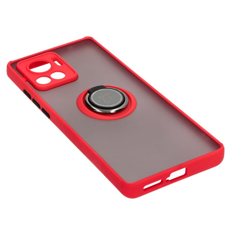 Etui z uchwytem na palec Bizon Case Hybrid Ring do Motorola Edge 30 Ultra, przydymione z czerwoną ramką