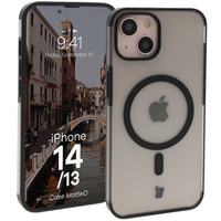 Etui z pierścieniem magnetycznym Bizon Case MatteO do iPhone 14 / Phone 13, półprzezroczyste z czarną ramką