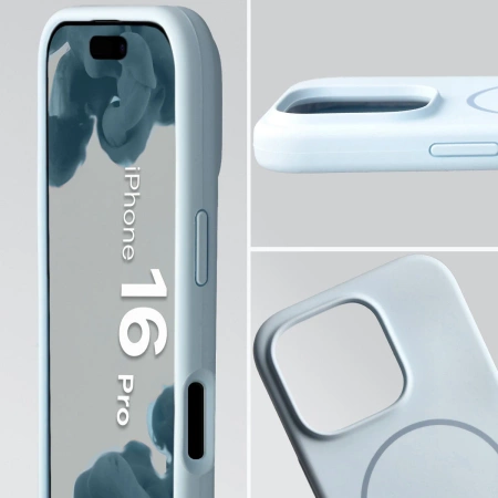 Silikonowe etui z pierścieniem magnetycznym Bizon Soft Case Magnetic do iPhone 16 Pro, błękitne