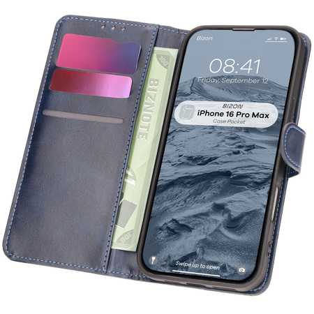 Etui z klapką Bizon Case Pocket do iPhone 16 Pro Max, granatowe