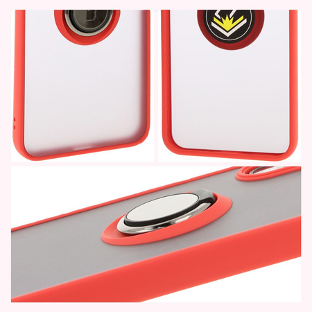 Etui z uchwytem na palec Bizon Case Hybrid Ring do Galaxy A16 4G/5G, przydymione z czerwoną ramką