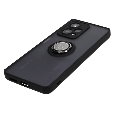 Etui z uchwytem na palec Bizon Case Hybrid Ring do Xiaomi Redmi Note 12 Pro+ 5G, przydymione z czarną ramką