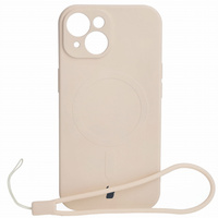 Etui silikonowe z pierścieniem magnetycznym Bizon Case Silicone Magnetic do iPhone 15, beżowe