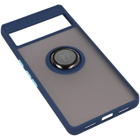 Etui z uchwytem na palec Bizon Case Hybrid Ring do Google Pixel 7 Pro, przydymione z granatową ramką