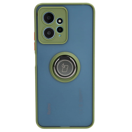 Etui z uchwytem na palec Bizon Case Hybrid Ring do Xiaomi Redmi Note 12 4G, przydymione z zieloną ramką