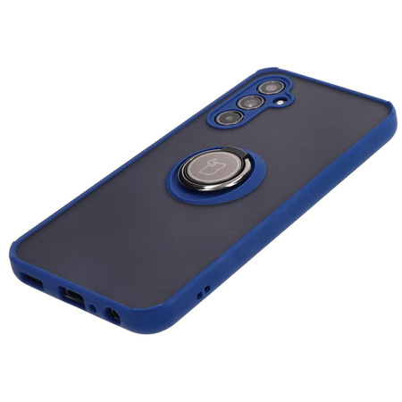 Etui z uchwytem na palec Bizon Case Hybrid Ring do Galaxy M34 5G, przydymione z granatową ramką