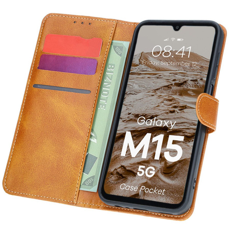 Etui z klapką Bizon Case Pocket do Galaxy M15 5G, brązowe