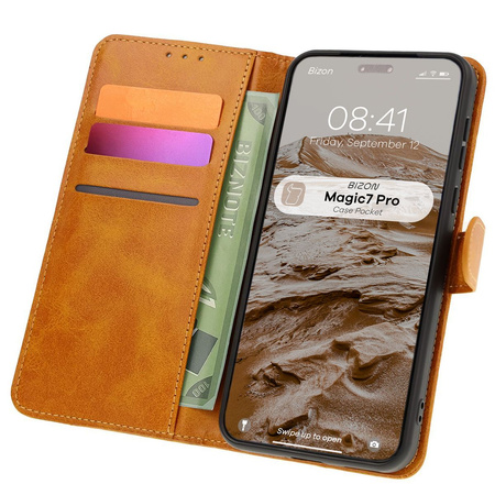 Etui z klapką Bizon Case Pocket do Honor Magic7 Pro, brązowe