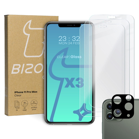 3x Szkło hartowane + szybka na aparat Bizon Glass Clear Pack do iPhone 11 Pro Max