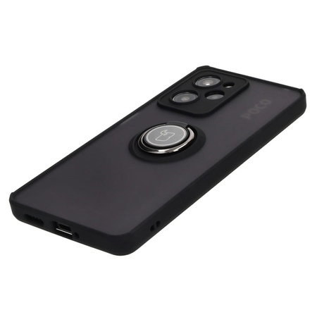 Etui z uchwytem na palec Bizon Case Hybrid Ring do Xiaomi Poco X5 Pro, przydymione z czarną ramką