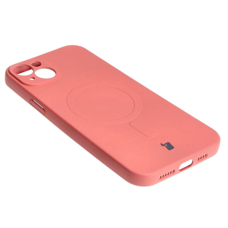Etui silikonowe z pierścieniem magnetycznym Bizon Case Silicone Magnetic do iPhone 15 Plus, brudnoróżowe