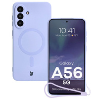 Silikonowe etui z pierścieniem magnetycznym Bizon Case Silicone Magnetic Sq do Galaxy A56 5G, jasnofioletowe