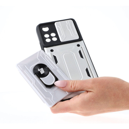 Etui Bizon Case Camshield Card Slot Ring do Xiaomi Redmi Note 11 Pro+ 5G, białe