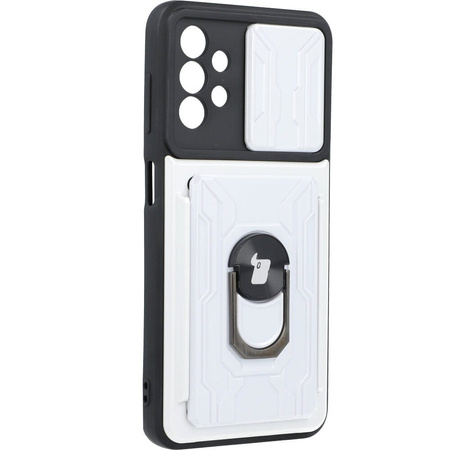 Etui Bizon Case Camshield Card Slot Ring do Galaxy A13 4G, białe