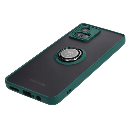 Etui z uchwytem na palec Bizon Case Hybrid Ring do Motorola Moto G72, przydymione z ciemnozieloną ramką