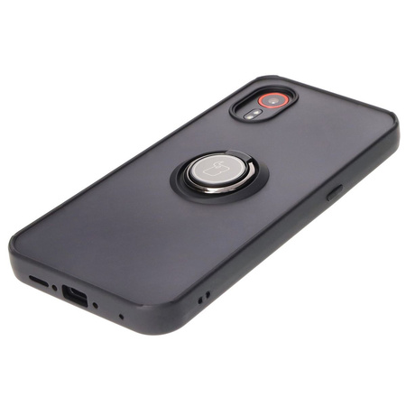 Etui z uchwytem na palec Bizon Case Hybrid Ring do Galaxy Xcover7, przydymione z czarną ramką