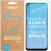 Szkło hartowane Bizon Glass Clear Duo do Oppo Reno 4 Lite / Oppo Reno 5 / Oppo Find X3 Lite / Realme 8 / Realme 8 Pro, 2 sztuki