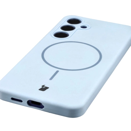 Silikonowe etui z pierścieniem magnetycznym Bizon Soft Case Magnetic do Galaxy S24 Plus, błękitne