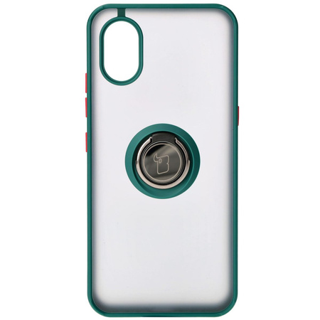 Etui z uchwytem na palec Bizon Case Hybrid Ring do Galaxy Xcover7, przydymione z ciemnozieloną ramką