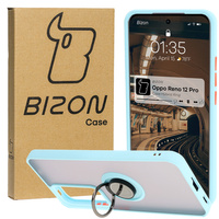Etui z uchwytem na palec Bizon Case Hybrid Ring do Oppo Reno 12 Pro, przydymione z jasnoniebieską ramką