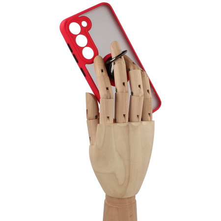 Etui z uchwytem na palec Bizon Case Hybrid Ring do Galaxy S23, przydymione z czerwoną ramką