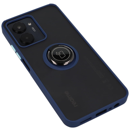 Etui z uchwytem na palec Bizon Case Hybrid Ring do Realme C33 / C30 / Narzo 50i Prime, przydymione z granatową ramką
