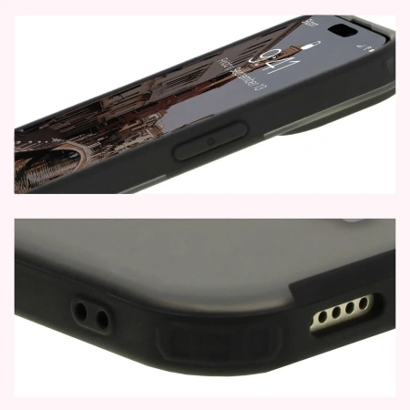 Etui z pierścieniem magnetycznym + szkło hartowane Bizon MatteO Pack do iPhone 15, przydymione-czarne