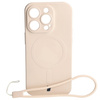 Etui silikonowe z pierścieniem magnetycznym Bizon Case Silicone Magnetic do iPhone 14 Pro, beżowe