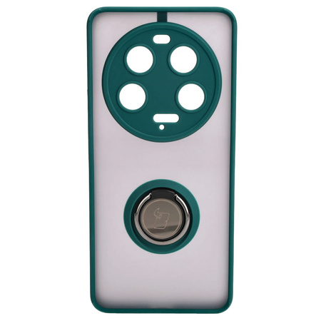 Etui z uchwytem na palec Bizon Case Hybrid Ring do Xiaomi 13 Ultra, przydymione z ciemnozieloną ramką