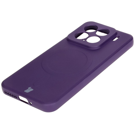 Silikonowe etui z pierścieniem magnetycznym Bizon Case Silicone Magnetic Sq do Xiaomi 15, śliwkowe