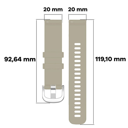 Pasek silikonowy do smartwatcha, Bizon Strap Watch Silicone Pro T, Quick Release 20 mm, jasnoszary
